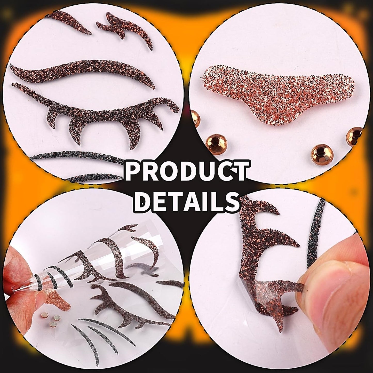 Face Stickers Gems Halloween Temporary Tattoo Sticker Animals Face Sticker Decal Body Face Self-adhesive Sticker Stage Makeup Party Cosplay Decoration 2pcs (lion)