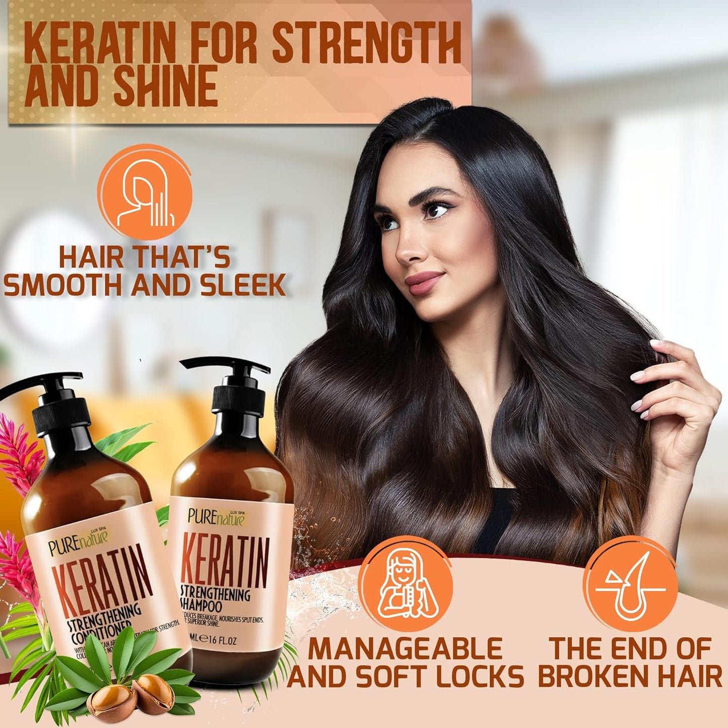 Keratin Shampoo and Conditioner Set - Sulfate and Paraben Free Treatment for Dry Hair - Anti Frizz, Collagen Enriched Formula for Curly or Damaged Hair - Safe for Men and Women with Color Treated Hair