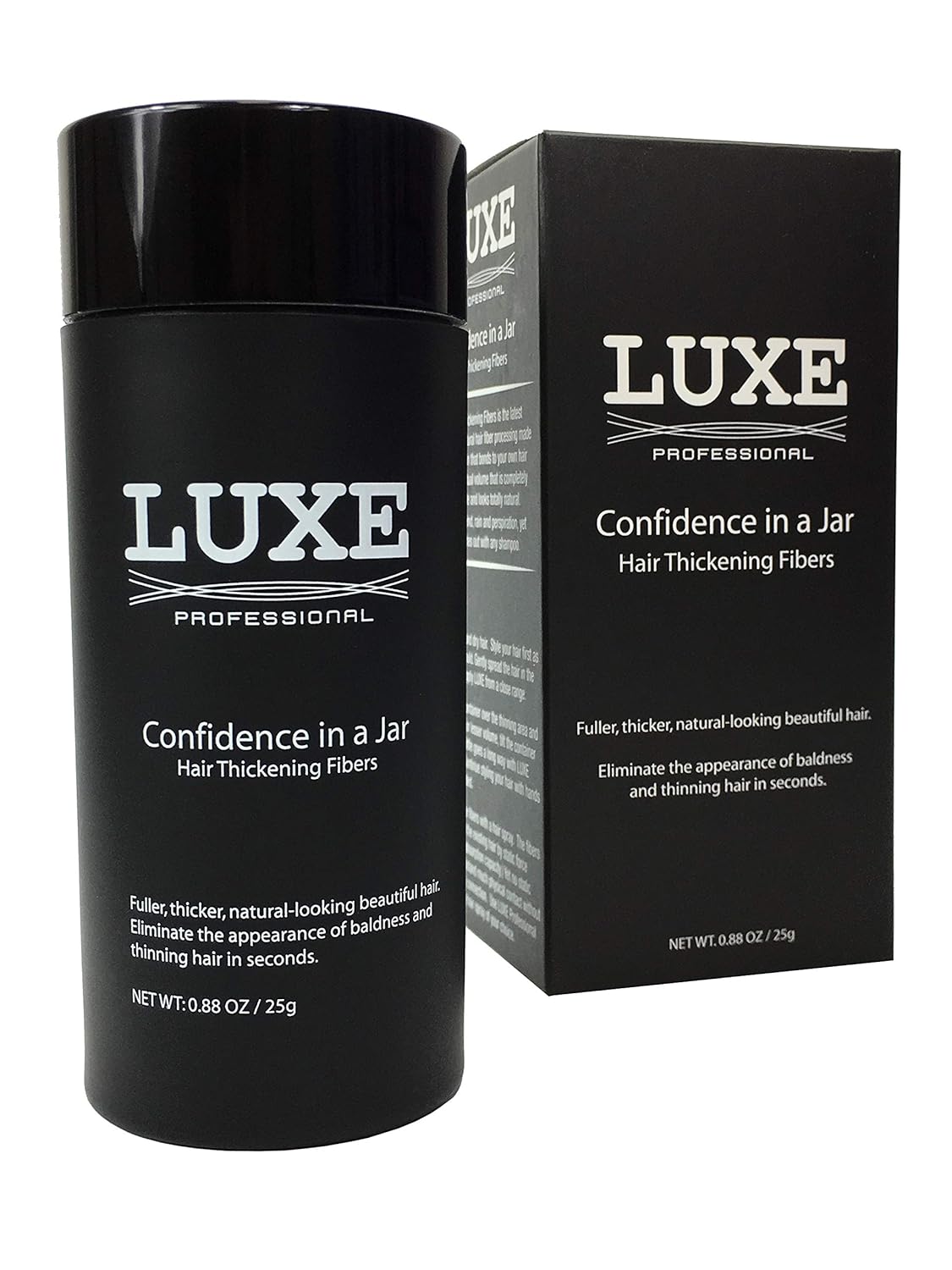 LUXE Hair Building Fibers - Thickening Fibers - CONFIDENCE IN A JAR – 2 + Months Supply – Hypoallergenic, Dermatologist Tested – Multiple Colors Available (Black)