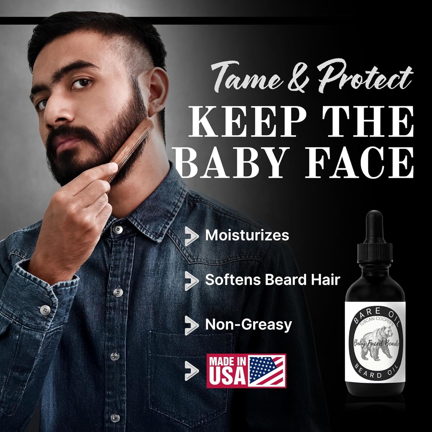Tuscan Cooper's Baby Faced Beards Oil for Men - Hydrating, Nourishing, Natural Beard Softener and Conditioner for All Hair Types. Coconut, Jojoba, and Sweet Almond Moisture - Bare Unscented