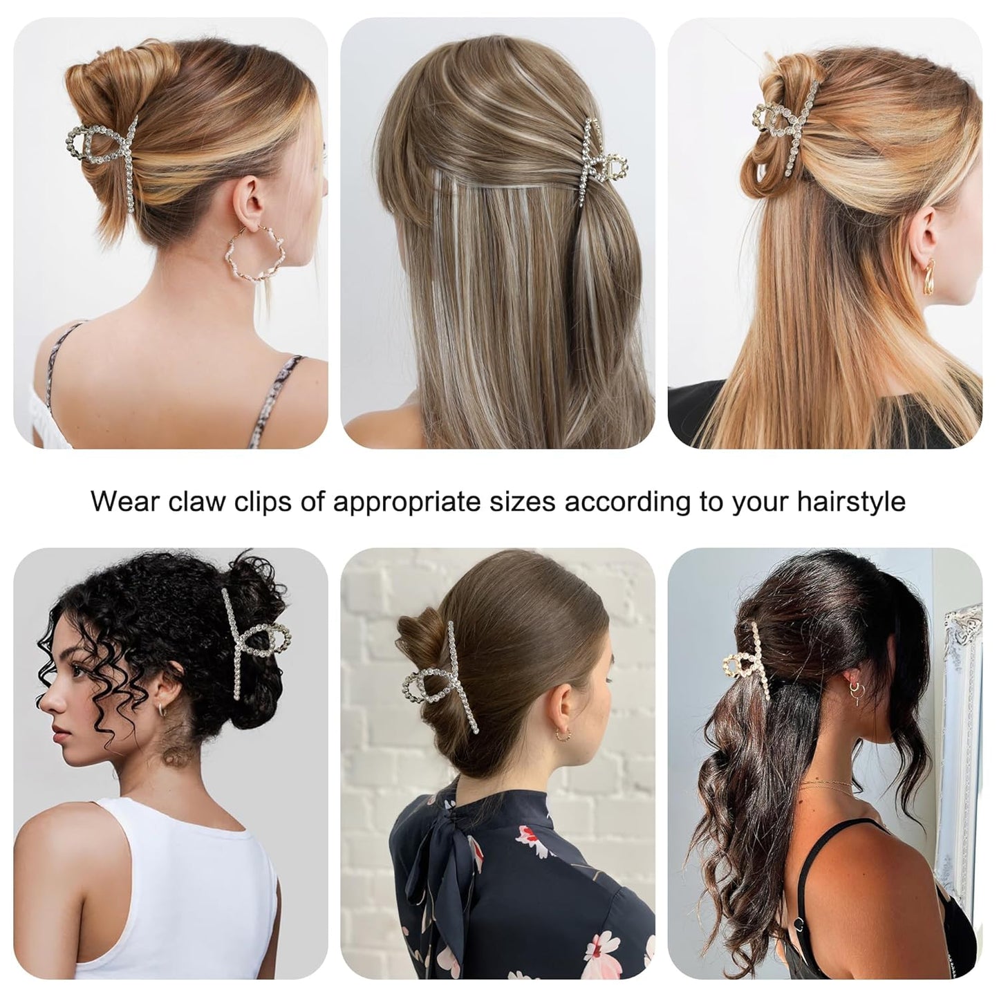 FAELBATY Diamond Hair Claw Clip, Metal Claw Clips for Women, Strong Hold Claw for Heavy Hair, 4.5" & 3" Jaw Clamp, Large Hair Accessories for Long Thick Hair 2 Pcs