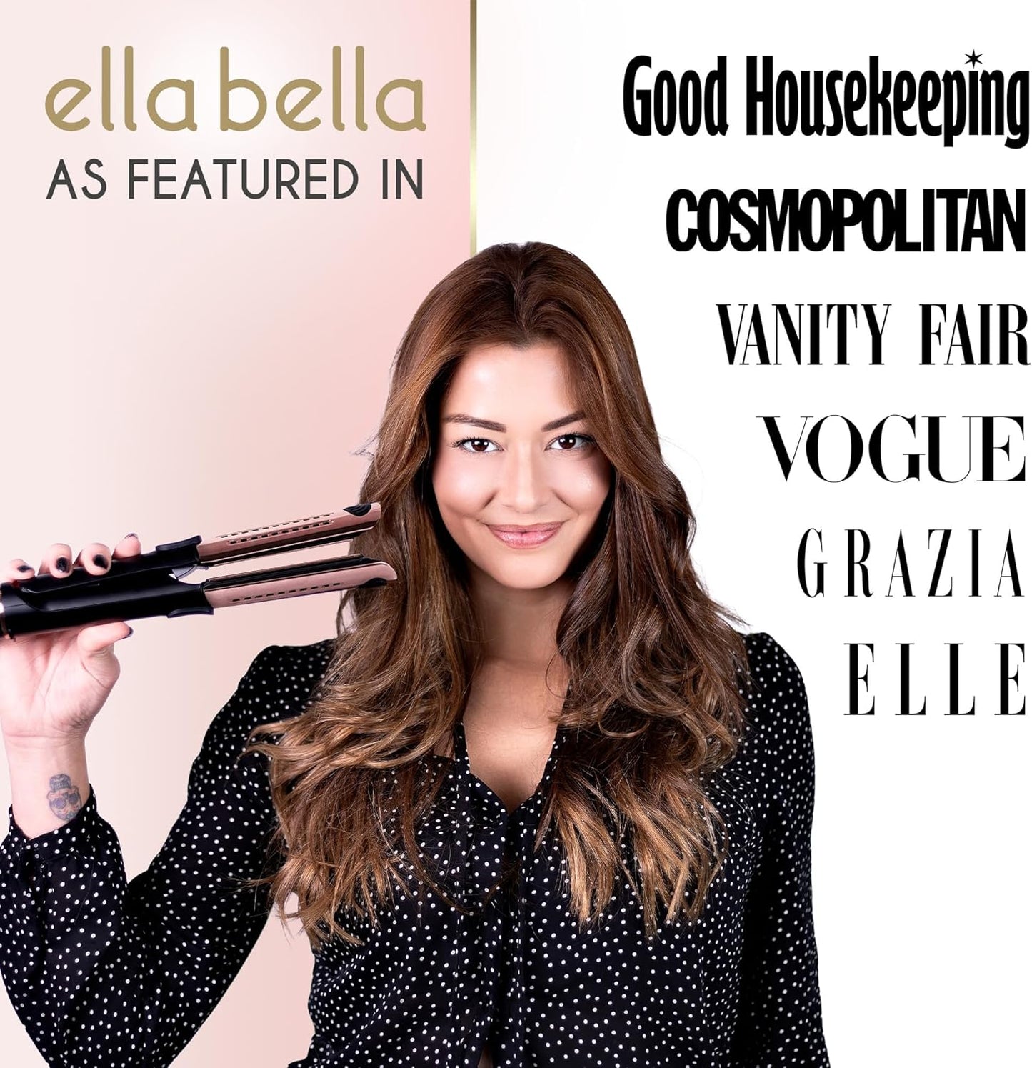 ELLA BELLA® Hair Straightener and Air Curler 2 in 1 • Titanium Flat Iron Curling Iron in One • Cooling Air Vents to Effortlessly Lock in Style • Multiple Looks, Professional Salon Results