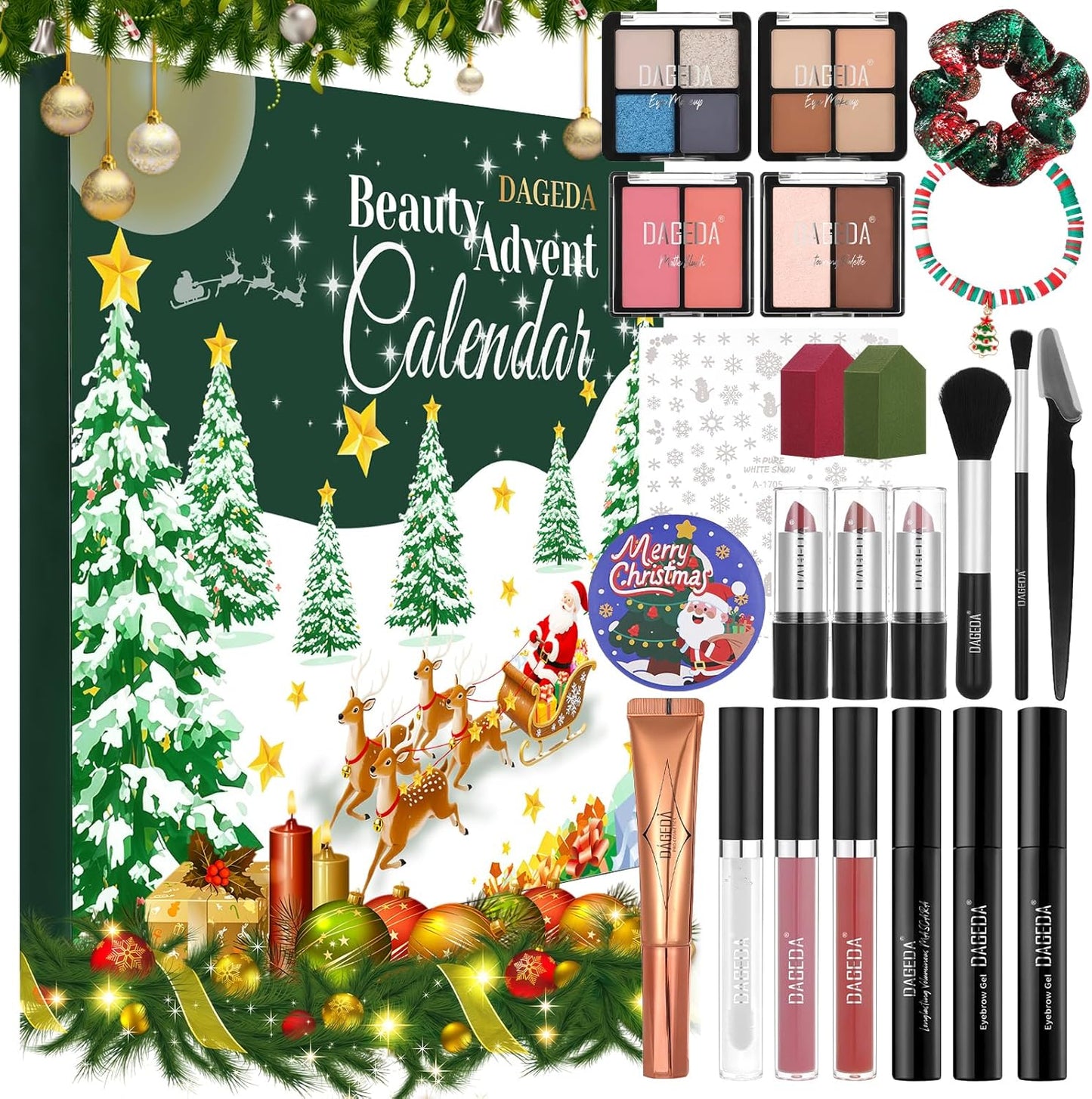 DAGEDA Beauty Advent Calendar 2025,24 Days Christmas Makeup Gifts for Her,Contains Beauty Makeup Kit, Xmas Clothes Accessories, 24 Surprise Christmas Countdown Festival Gifts Set for Women Girls