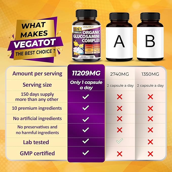 VEGATOT Organic Glucosamine Complex 17,000mg 10IN1 Formula (150 count 1))