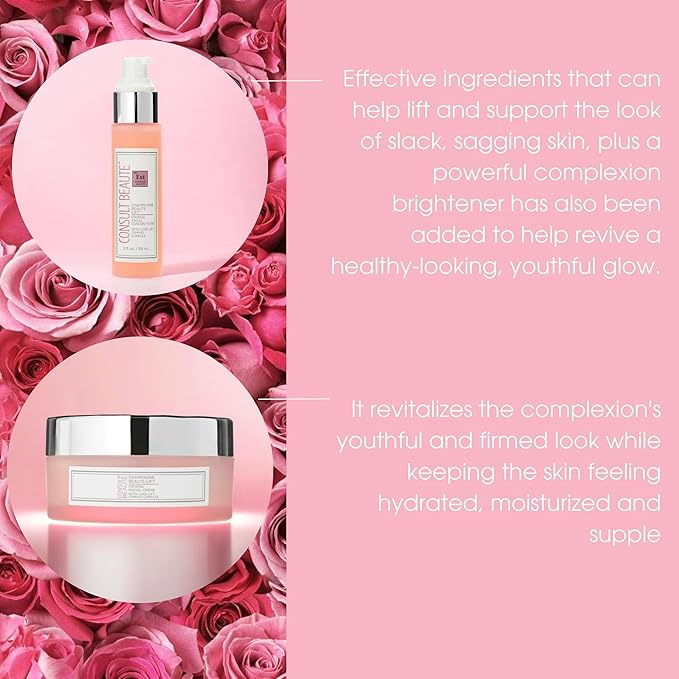 Consult Beaute - Champagne Beaute Lift Firming 2 Piece Set - Facial Moisture Cream and Skin Renewing Serum - Helps Tighten, Lift and Firm the Appearance of Sagging, Slack Skin on Face and Neck
