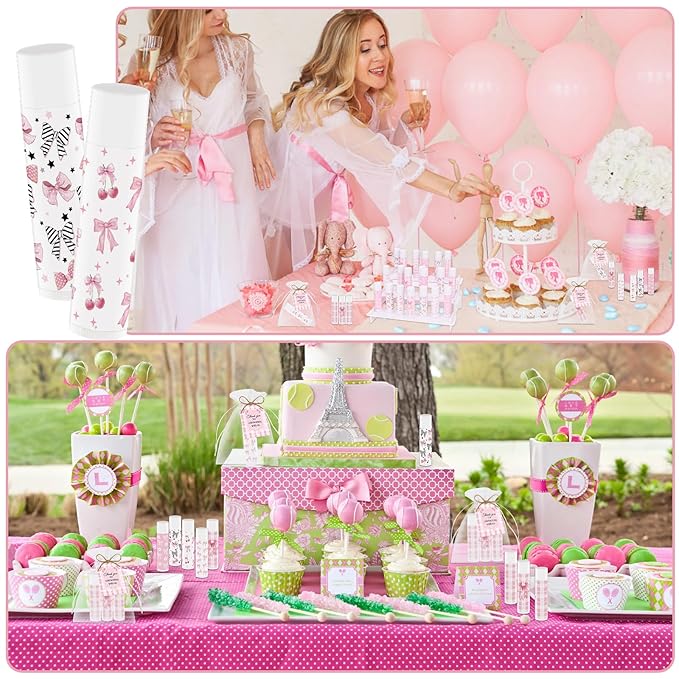 50 Pack Pink Bow Baby Shower Favors Bulk Lip Balm Girls Favors Gifts for Bachelorette Girls Pink Bow Moisturizing Lip Care Pretty lipstick Mother's Day Birthday Party Supplies Decorations(pink bow)