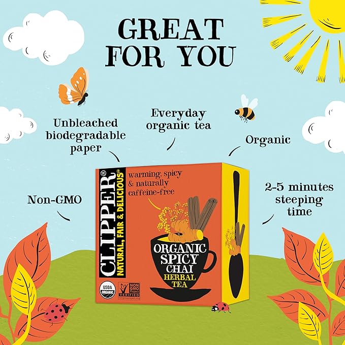 Clipper Tea Spicy Chai Herbal Tea – Caffeine Free, USDA Organic, Great Hot or Iced – Warming, Spicy, Natural, Fair & Delicious – 200 Tea Bags