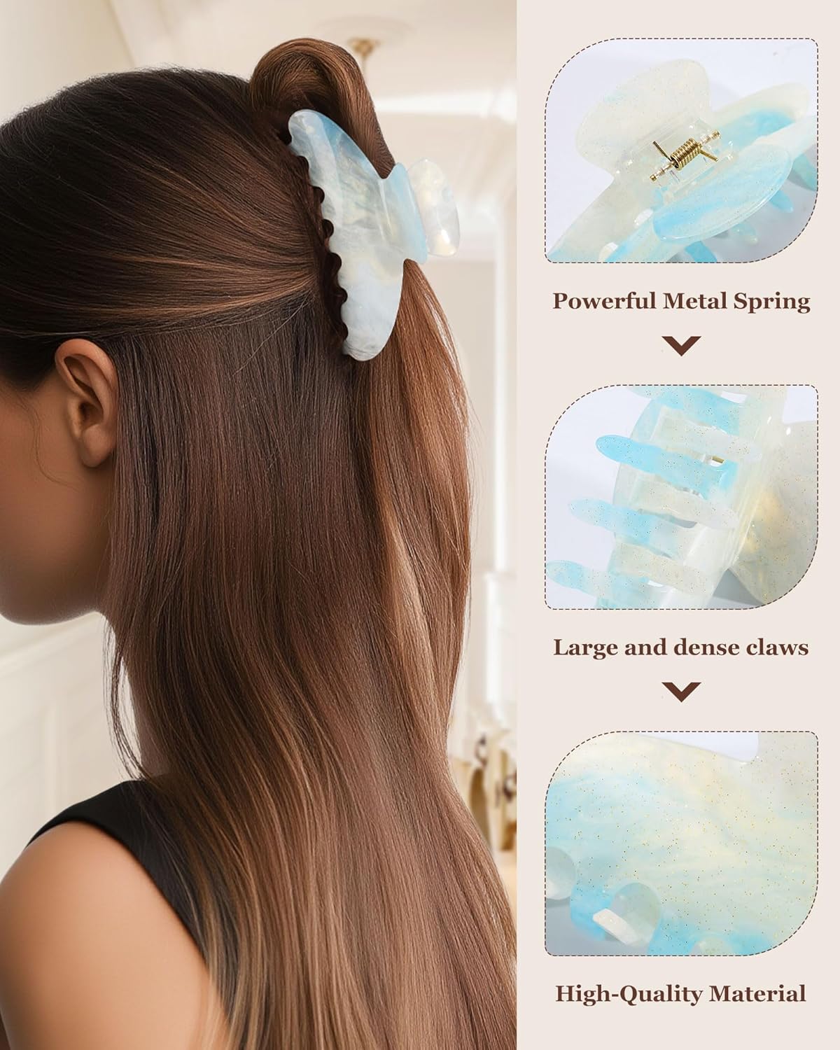 Molans 3PCS Hair Claw Clips Acrylic Clamps for women - Non-slip Strong Hold Barrettes for Thin Thick Hair, Medium hair clips Accessories