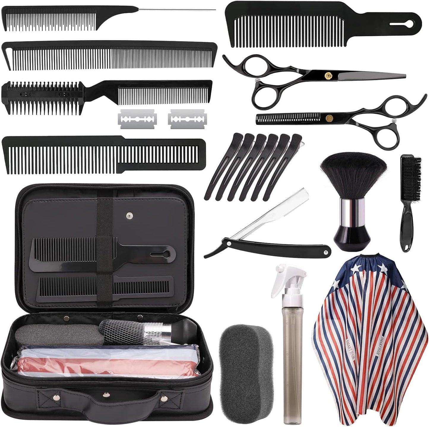 Hair Cutting Kit, 22 Pcs Professional Barber/Hair Salon Tool Set, Barber Bag Includes Hairdressing Scissors Shears, Barber Cape, Combs... Complete Hair Cutting Kit for Barber, Salon, Home Use
