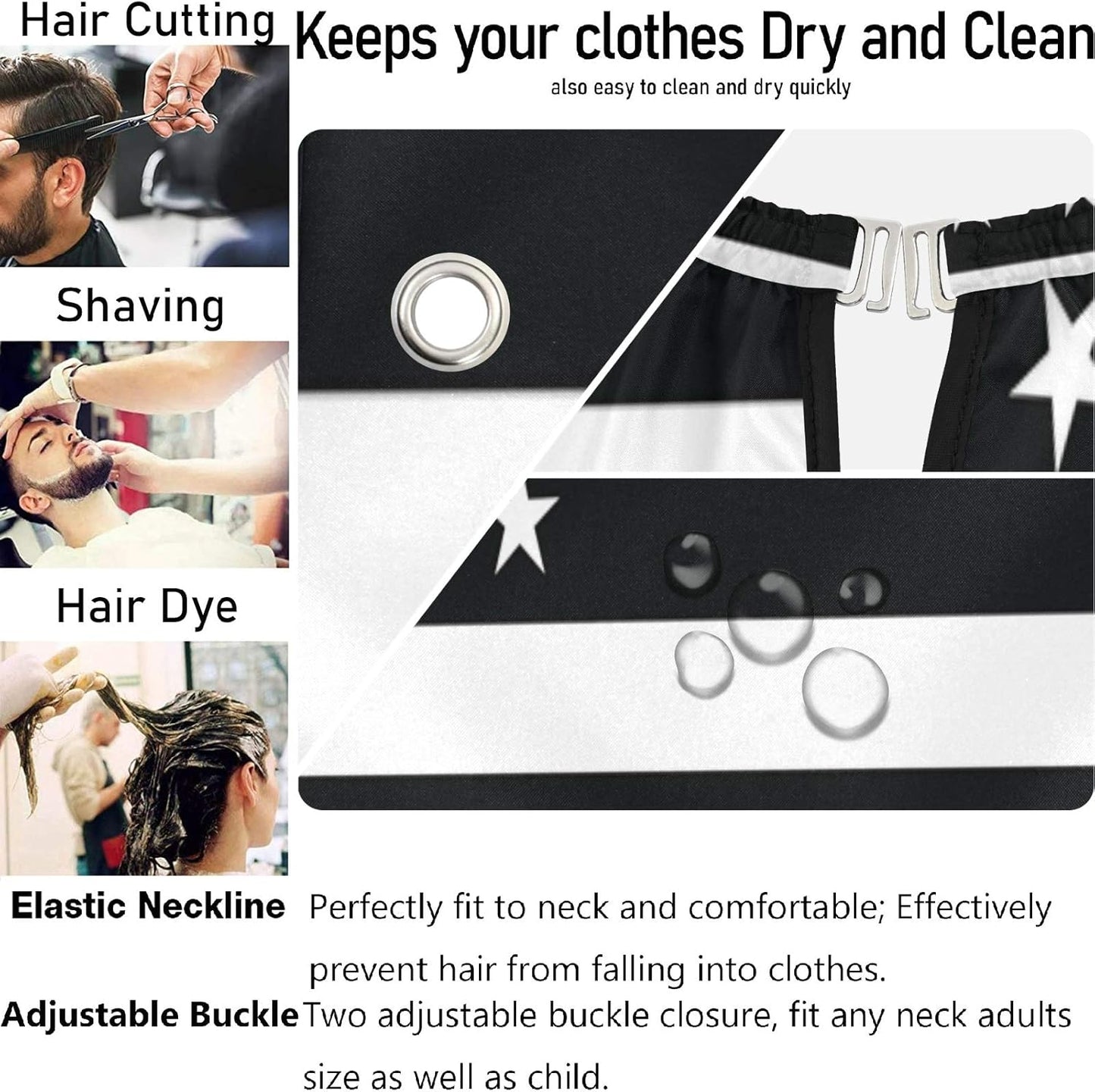 visesunny Barber Cape Black White American Flag Polyester Hair Cutting Salon Cape Apron Anti-Static Haircut Water-Resistant Shaving Cloth Beard Shaving Bib Hairdressing Cape