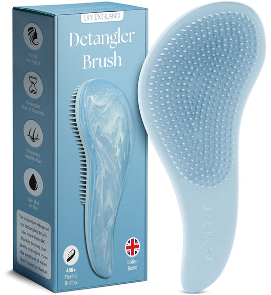 Lily England Detangler Hair Brush for Curly, Thick, Straight & Natural Hair - Gentle Detangling Brush for Women, Kids & Toddlers with Flexible Bristles - Smooth Hairbrush for Wet & Dry Hair, Sky-Blue
