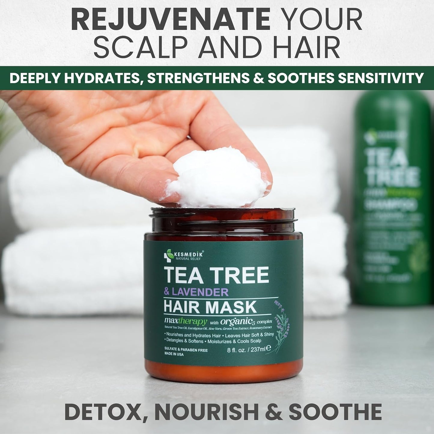 Pure Tea Tree Oil Hair Mask & Scalp Treatment, Deep Conditioner for Damaged & Dry Hair, Hydrates & Soothes Itchy, Scalp Psoriasis Relief, Men & Women, Paraben & Sulfates Free