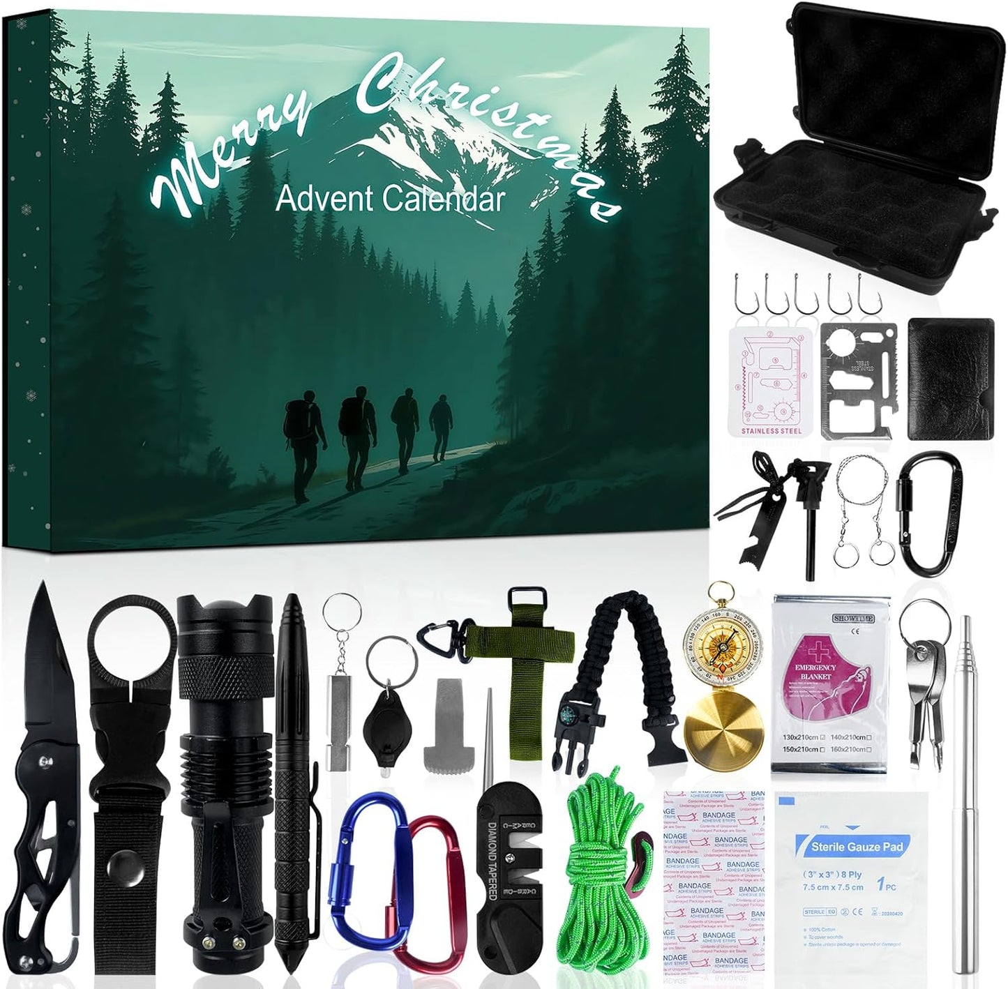 Survival Kit Advent Calendar 2025 - Christmas Countdown Calendar 24 Days, Advent Calendar for Men Adults Teen, Cool Emergency Survival Gears for Outdoor Camping Fishing Hunting Adventure