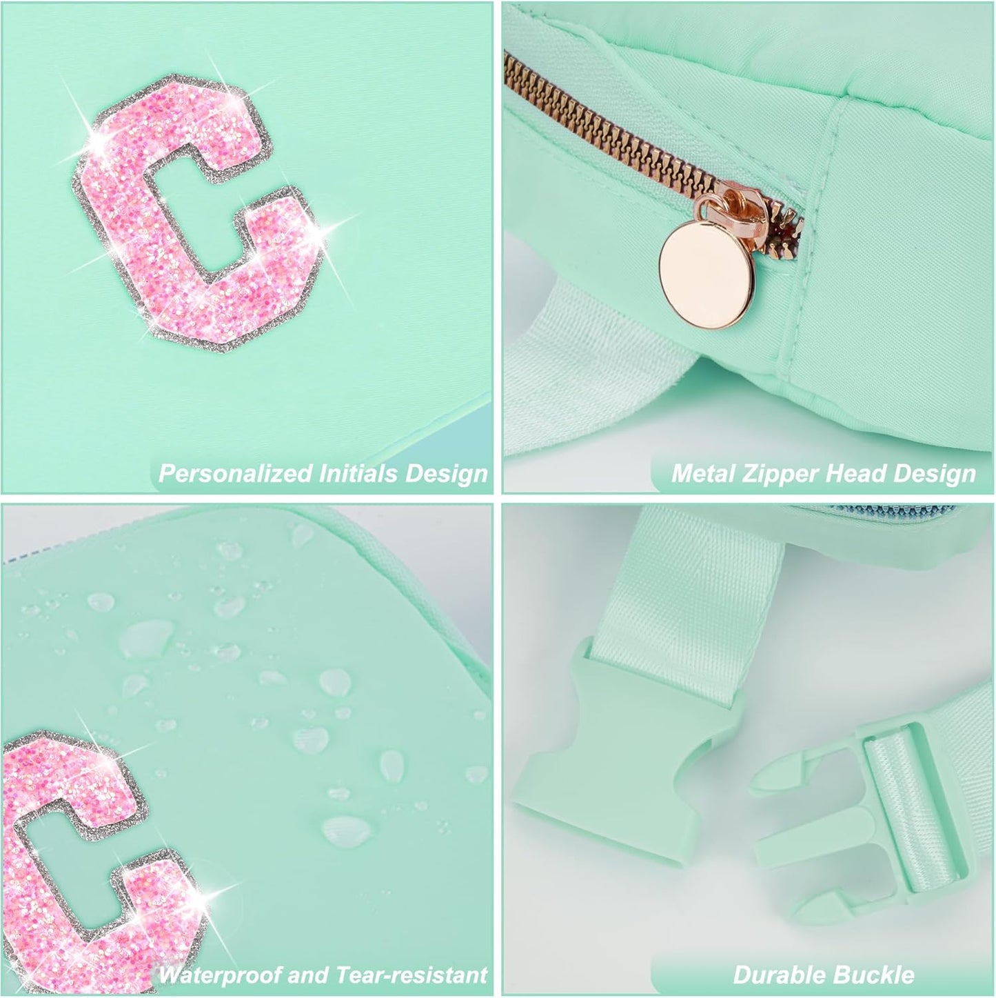 Fanny Pack Belt Bag Crossbody Bags with Initials Letter Patch Trendy Stuff for Teens Cute Stuff Birthday Gifts for Teenager Girls | Light Green,Initial C