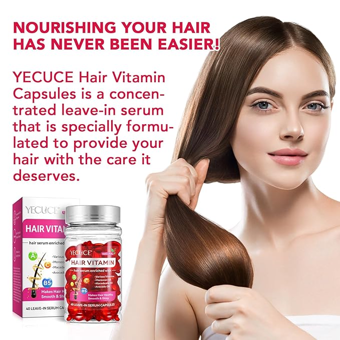 Hair Styling Serum for Frizzy & Dry Hair, Hair Oils Vitamins in Capsules, Hair Treatment Serum with Moroccan, Macadamia Oil - Vitamins A C E B5 Hair Oil Capsules for Women Men