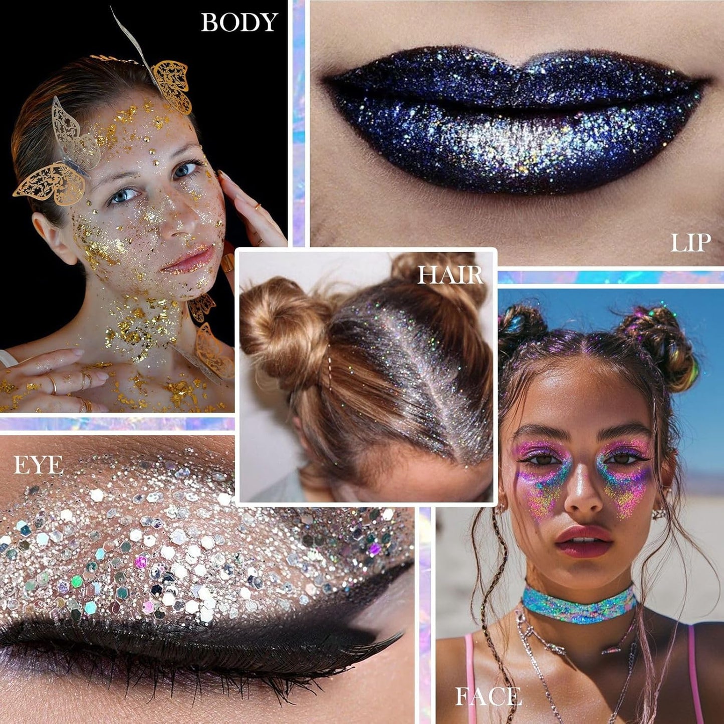 Body Glitter Gel - Halloween Costumes for Women, Sparkly Chunky Glitter Hair for Kids, Halloween Christmas Singer Concert Festival Rave Accessories (Fourth of July Body Glitter)