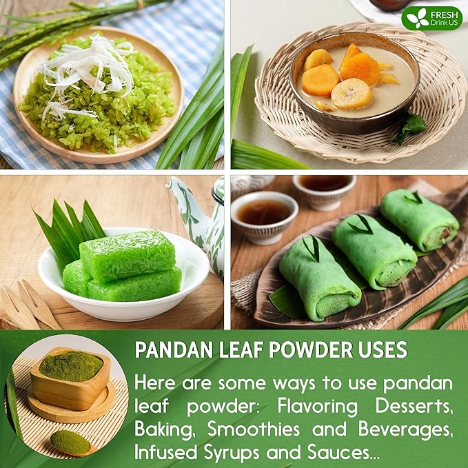 FreshDrinkUS, Premium 1.3oz Pandan Leaf Powder, 100% Natural and Pure from Pandan Dried Leaves, Emerald Pandan Powder, Green Food Coloring, No Additives, No Gluten, Vegan.