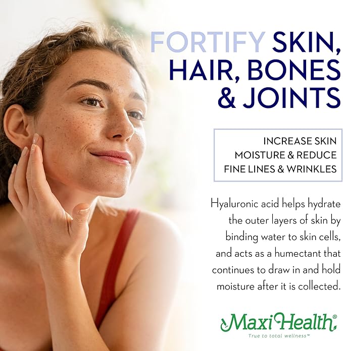 Maxi Health Collagen with Hyaluronic Acid Capsules - 1.5X More Efficient Absorption - Kosher Type I Hydrolyzed Marine Collagen Capsules Hyaluronic Acid Supplements for Hair, Skin, 180 Count