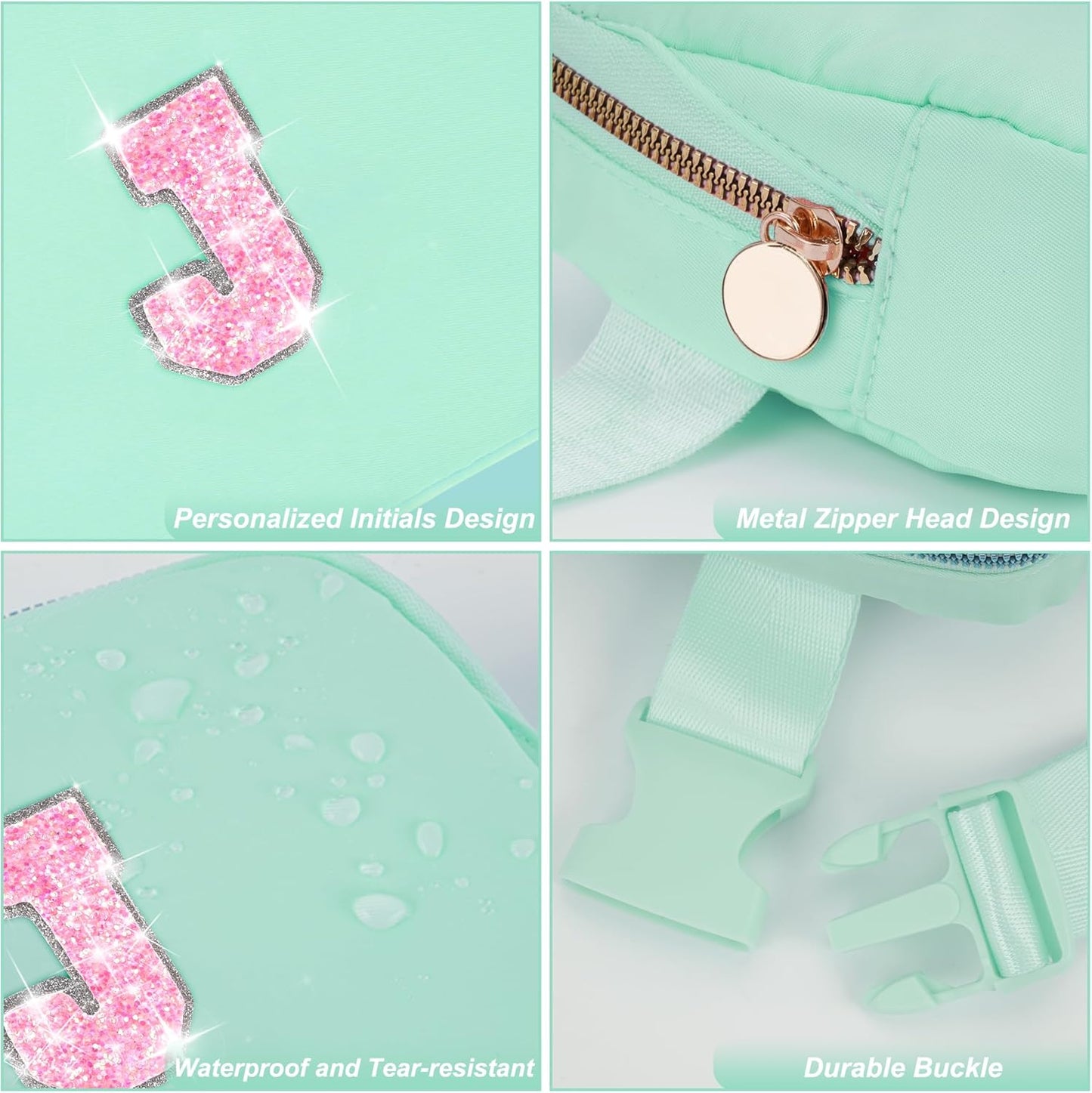 Fanny Pack Belt Bag Crossbody Bags with Initials Letter Patch Trendy Stuff for Teens Cute Stuff Birthday Gifts for Teenager Girls | Light Green,Initial J