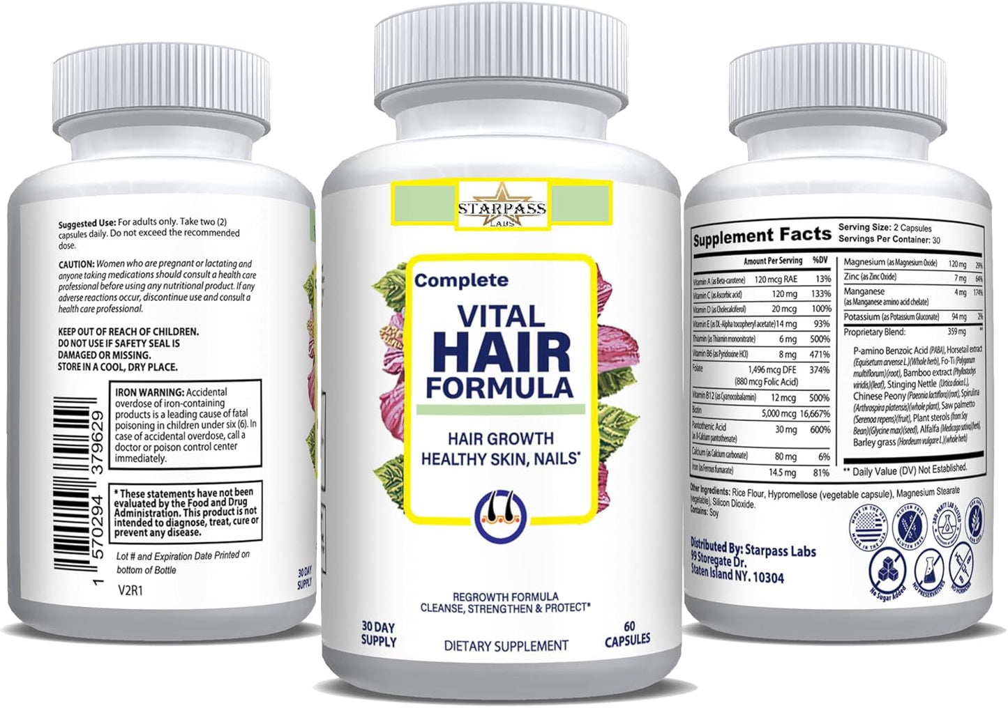#1 Hair Formula Healthy Vitamins for Men & Women | Nutrients Needed for Hair Growth, Maintain Healthy Skin & Nails, Biotin & More 60 Capsules