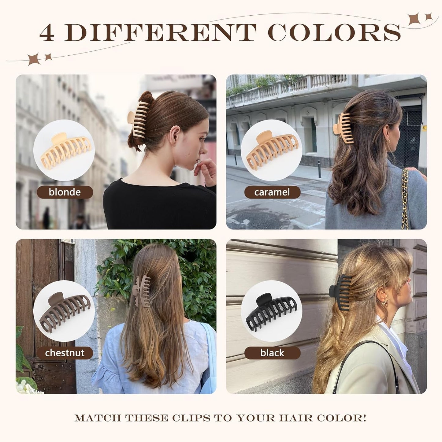 Hair Accessories for Women Hair Clip, Matte Non-Slip Large Hair Clips for Women and Girls, Large Claw Clips for Thick Hair Claw Clip (4 Pack)