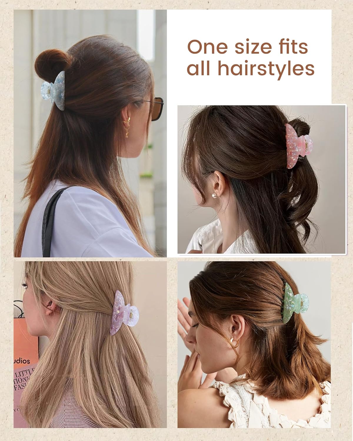 ACECHA 4 Pack Acrylic Hair Claw Clips for Women, 3.1" Shiny Nonslip Hair Grip Hairclips for Thin and Thick, Banana Barrettes Hair Clups Strong Hold Hair Accessories (Blue, Green, Purple, Pink)