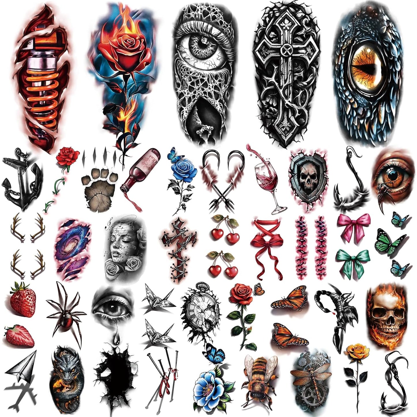 77 Sheets 3D Temporary Tattoo for Men Women, Temp Lion Tiger Dragon Spider Scorpion Snake Jellyfish Rose Tattoo Stickers for Adult Neck Arm, Flower Bow Whale Eagle for Boys Girls Party Suppply