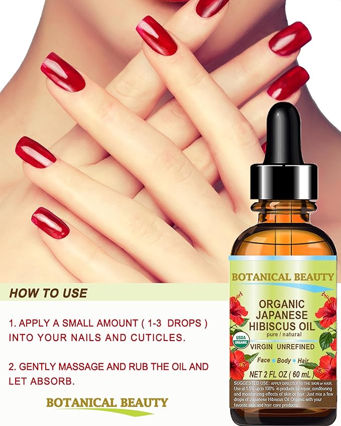 Botanical Beauty Organic HIBISCUS OIL (Hibiscus Sabdariffa) JAPANESE 100 Pure Natural VIRGIN UNREFINED COLD PRESSED Anti Aging, Vitamin E oil for FACE, SKIN, HAIR GROWTH 2 Fl.oz.- 60 ml