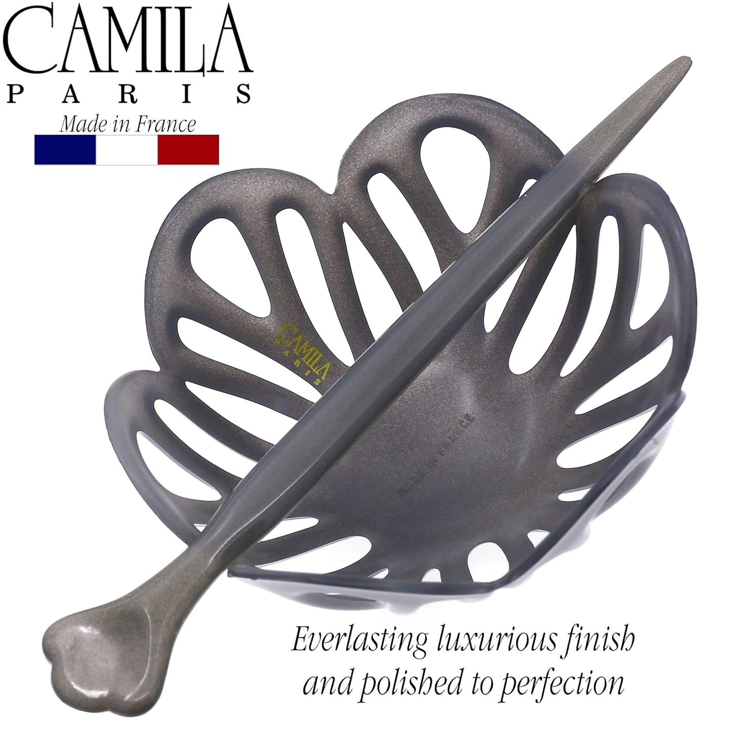 Camila Paris CP3145 French Hair Bun Clip Maker Cover Cap Holder, Gray, Round Dome Bun Hair Clip for Women Hair Updo, Styling Hair Bun Accessories for Women, No Slip and Durable, Made in France