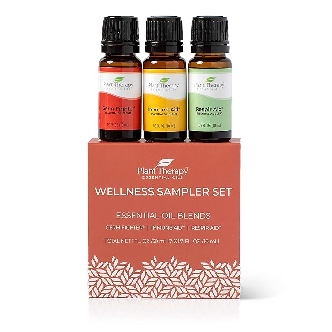 Plant Therapy Wellness Sampler Essential Oil Set – 100% Pure Undiluted Oils: Germ Fighter, Immune Aid & Respir Aid – Immune Support, Respiratory Relief & Seasonal Wellness, 3-Pack