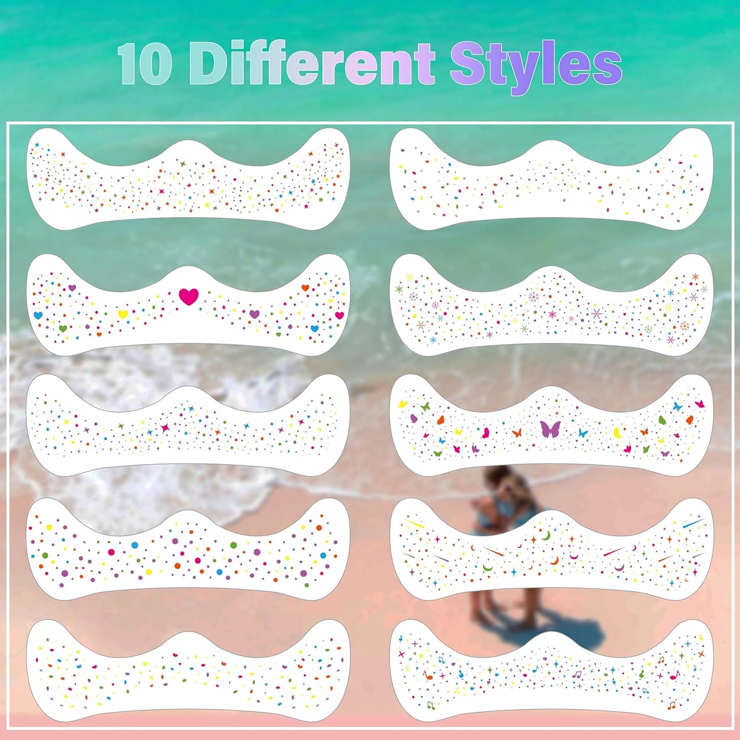 10 Pcs Colorful Glitter Freckles Face Tattoos, Multichrome Rainbow Glitter Freckles Face Tattoos, Waterproof and Long-lasting Face Temporary Tattoos for Women