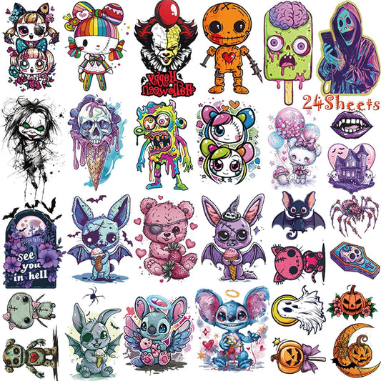 Halloween Tattoos for Kids Halloween Party Favors, 24 Sheets Large Halloween Half Arm Temporary Tattoos for Kids, Large Tattoos Sticker For Kids Boys Girls Halloween Party Gift Bags Stuffers