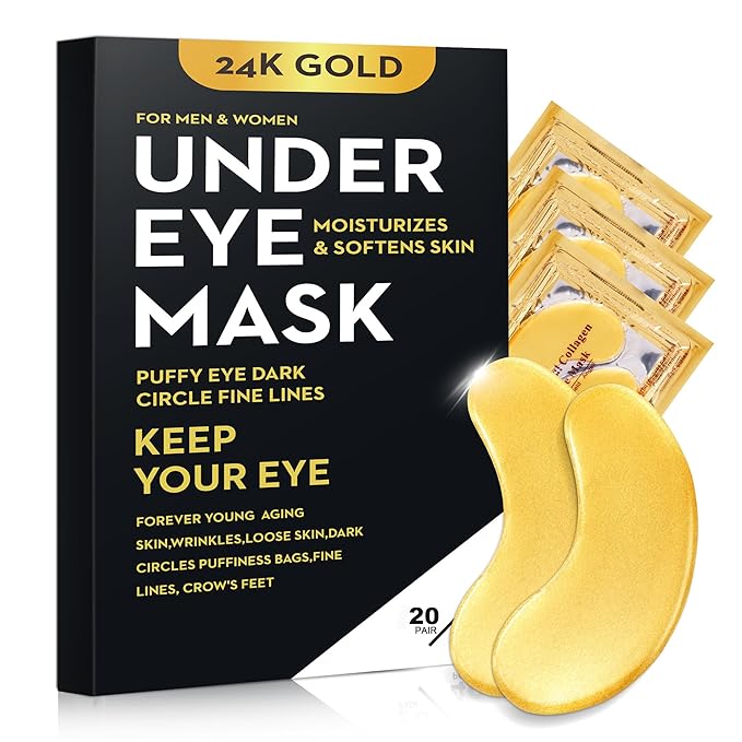 20 Pairs 24K Gold Eye Mask Collagen Under Eye Mask Patches for Dark Circle Puffiness, Refresh, Revitalizing, Travel, Wrinkles, Eye Patches