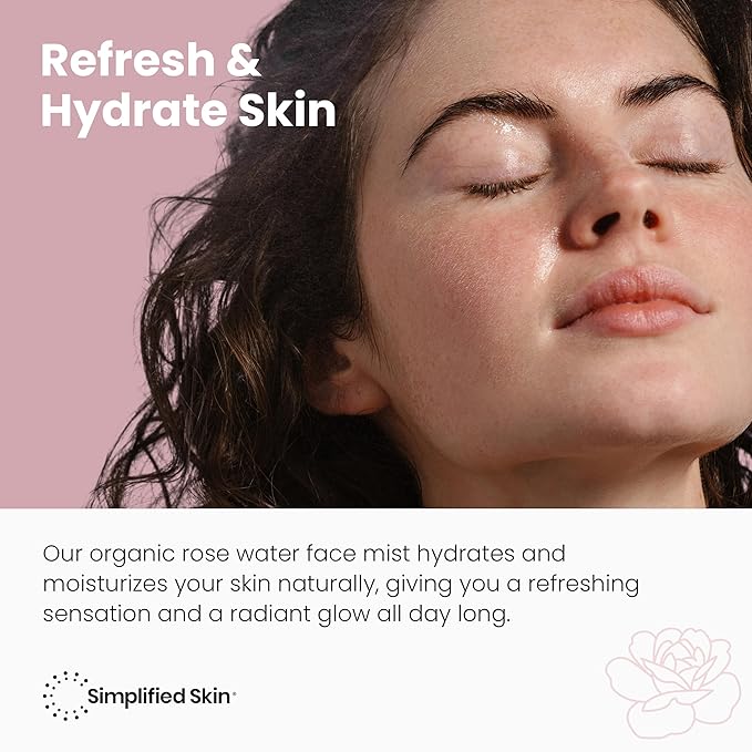 Rose Water Spray for Face & Hair (Refill Size) - Organic USDA Certified Rosewater Facial Toner - Alcohol-Free Makeup Setting Hydrating Face Mist - Anti-Aging Toner Spray - 8 Fl Oz