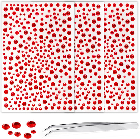 Self Adhesive Face Gems and Pearls for Makeup, Festival Jewels, Hair Gems, Rhinestone Stickers for Face, Eye, Makeup, Nail, Body, Crafts 3/4/5/6 mm 975Pcs (08.gem_red)