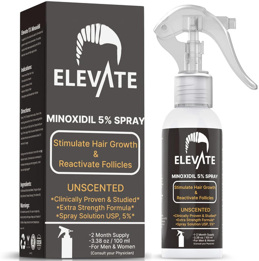 Elevate Hair Regrowth Treatment 5% Minoxidil Spray - Extra Strength Formula Professional Treatment for Hair Loss and Thinning for Regrowth - Stimulate Follicles for Men and Women 1 Month Supply