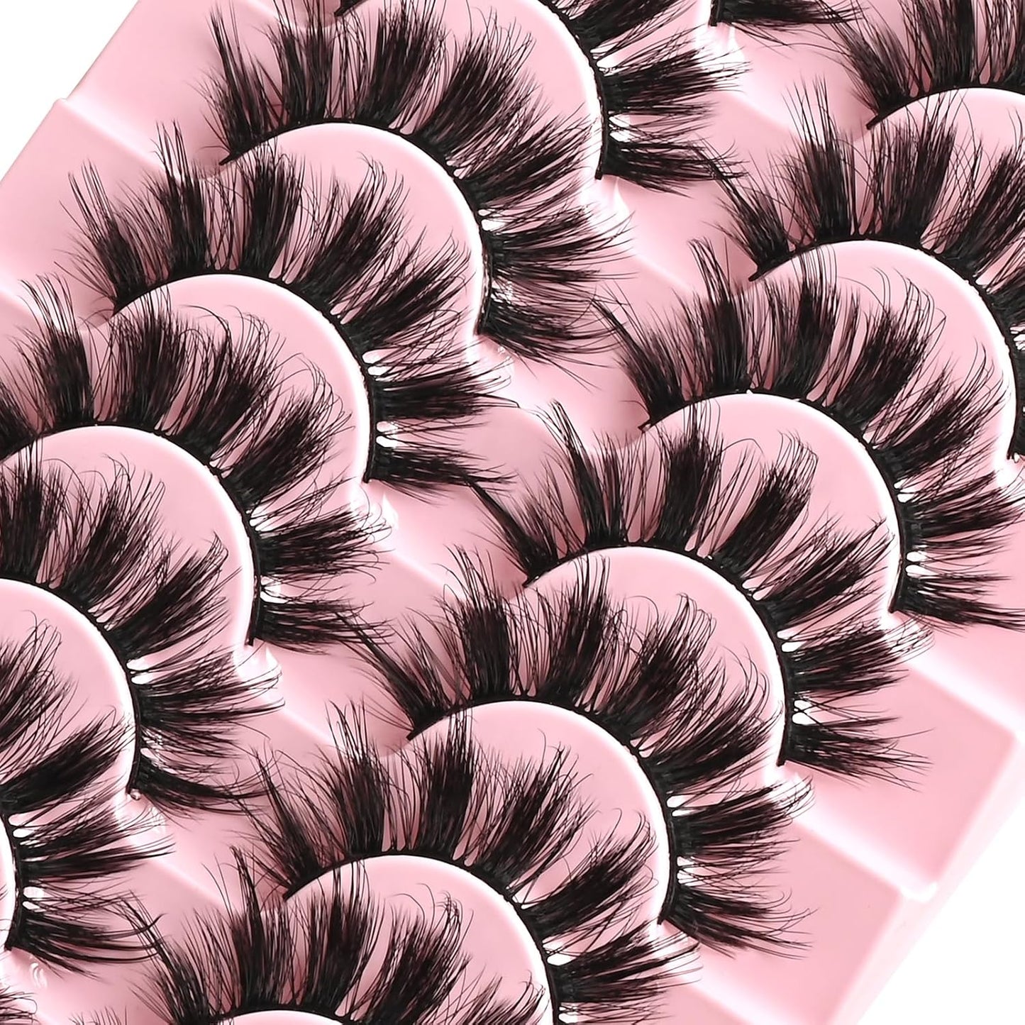 FARRED Fluffy Lashes Natural Eyelashes Short Wispy Eye Lash Strips 10 Pairs Separated Volume Eyelash Pack 17mm Dramatic Wispies Fake Strip Lashes Clusters Cat Eye Pestañas Spiky Look (C7 | 11-17MM)