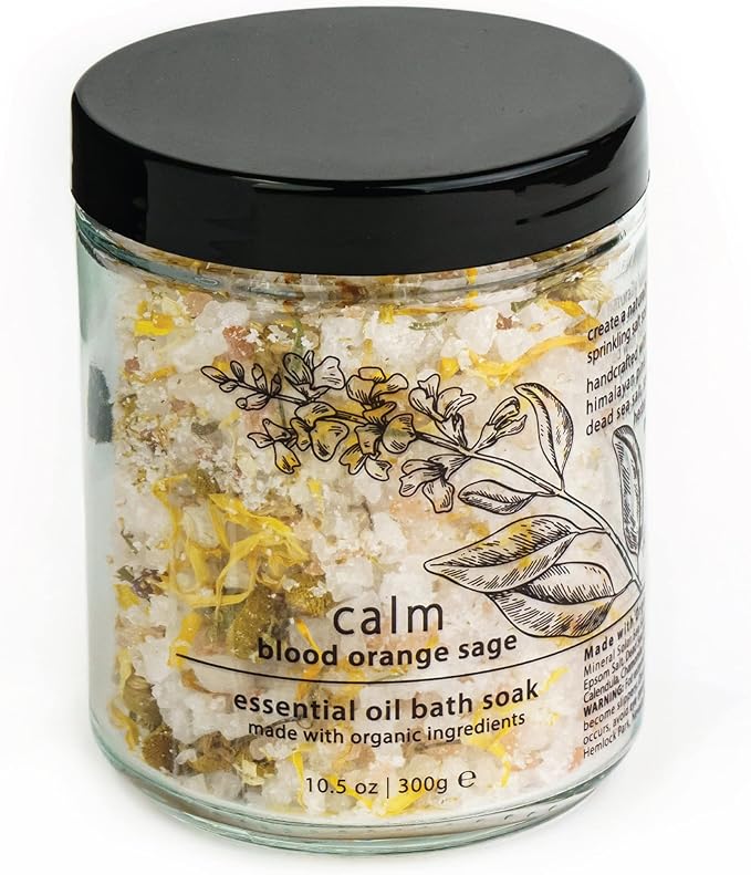 Hemlock Park Calm Essential Oil Bath Soak | Naturally Soothing Mineral Sea Salt and Botanicals | 10.5 oz Jar | Blood Orange Sage