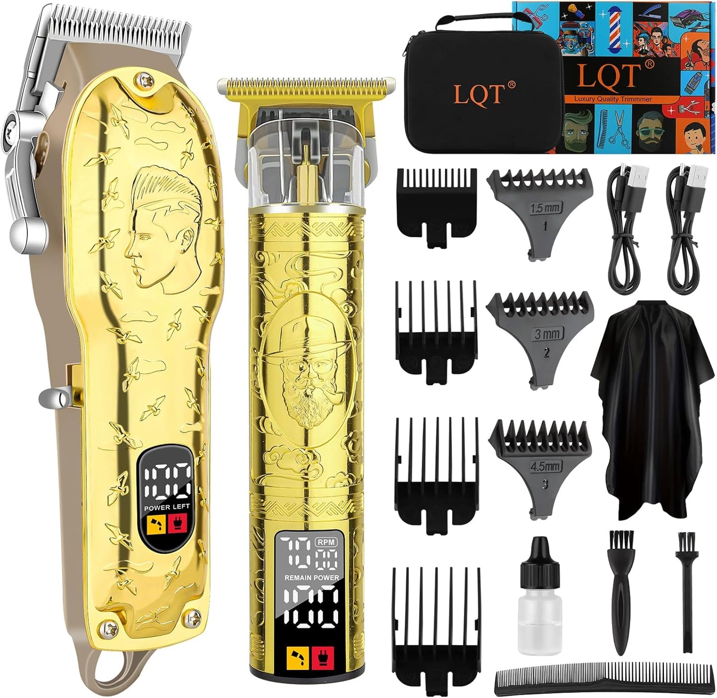 Men’s Gold Hair Clippers, Cordless Professional Barber Clippers & Trimmers with LED Display, Long Runtime, Electric Grooming Kit for Haircuts & Beard Trimming,Gift for Husband, Father, Boyfriend