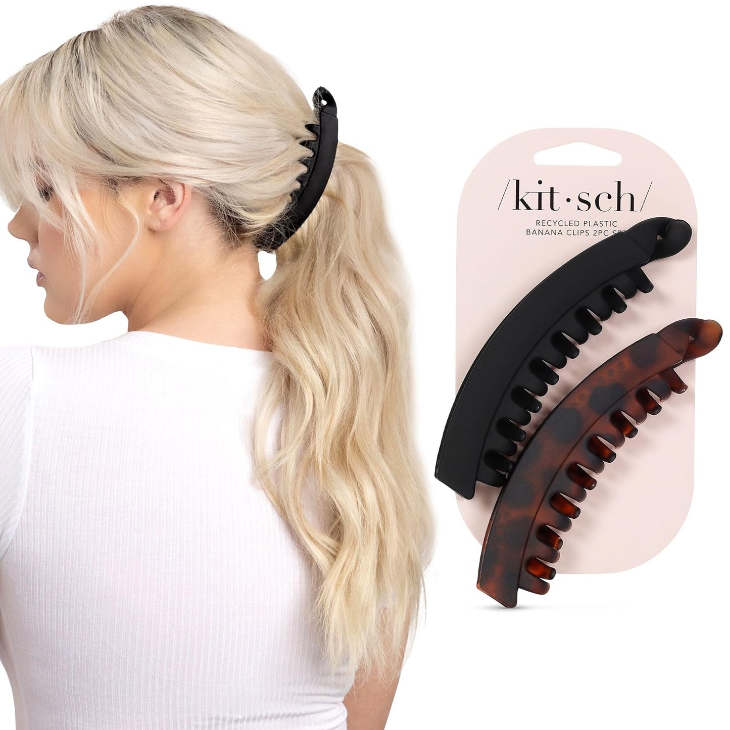 Kitsch Banana Clip – Retro 80’s Style Hair Clips for Women, Secure & Durable No Crease Banana Clips for Styling, Ponytails & Updos | Ideal Gifts for Women – Black & Tort, 2pc Set