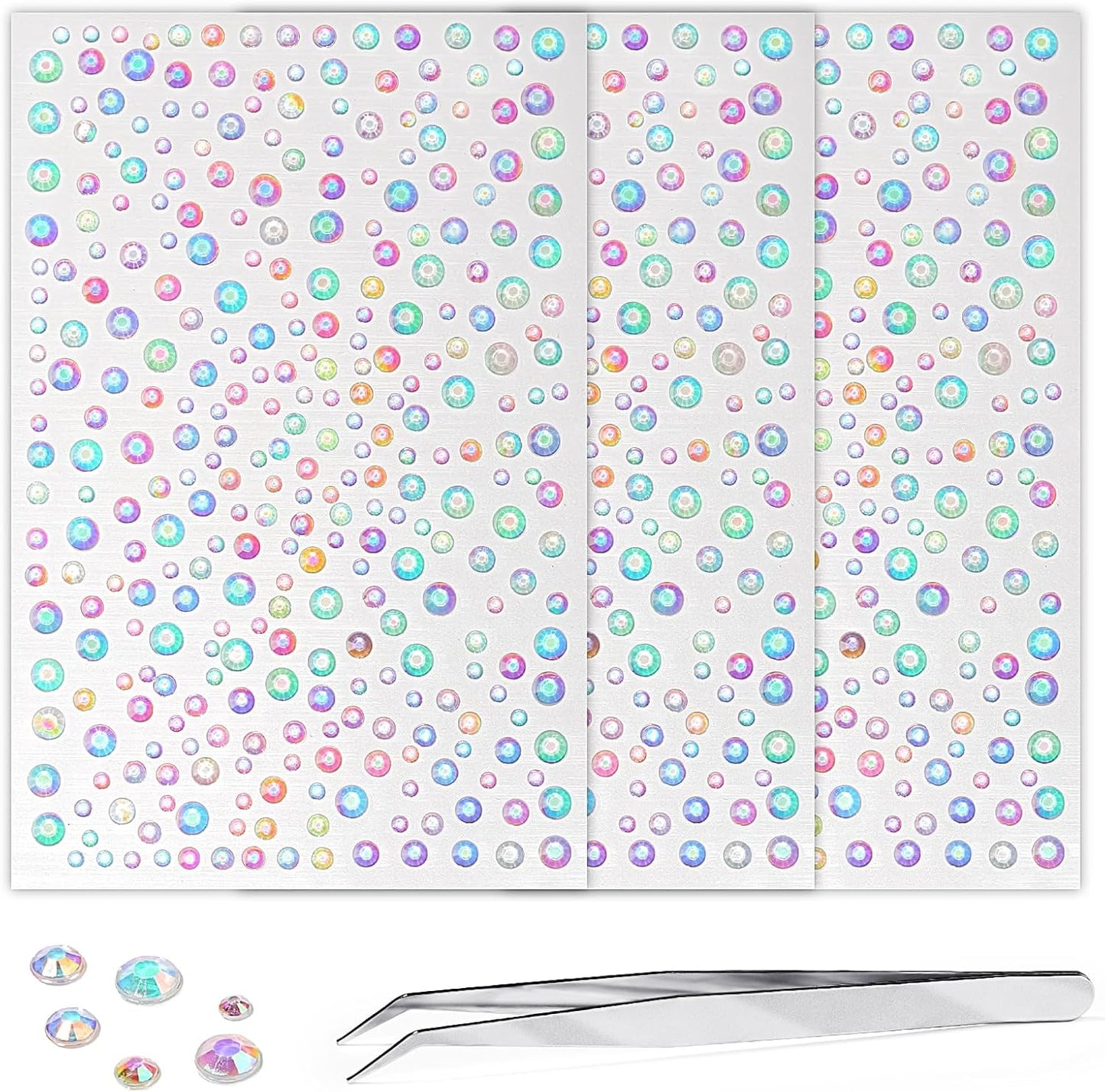 Self Adhesive Face Gems and Pearls for Makeup, Festival Jewels, Hair Gems, Rhinestone Stickers for Face, Eye, Makeup, Nail, Body, Crafts 3/4/5/6 mm 975Pcs (18.gem_Aurora)