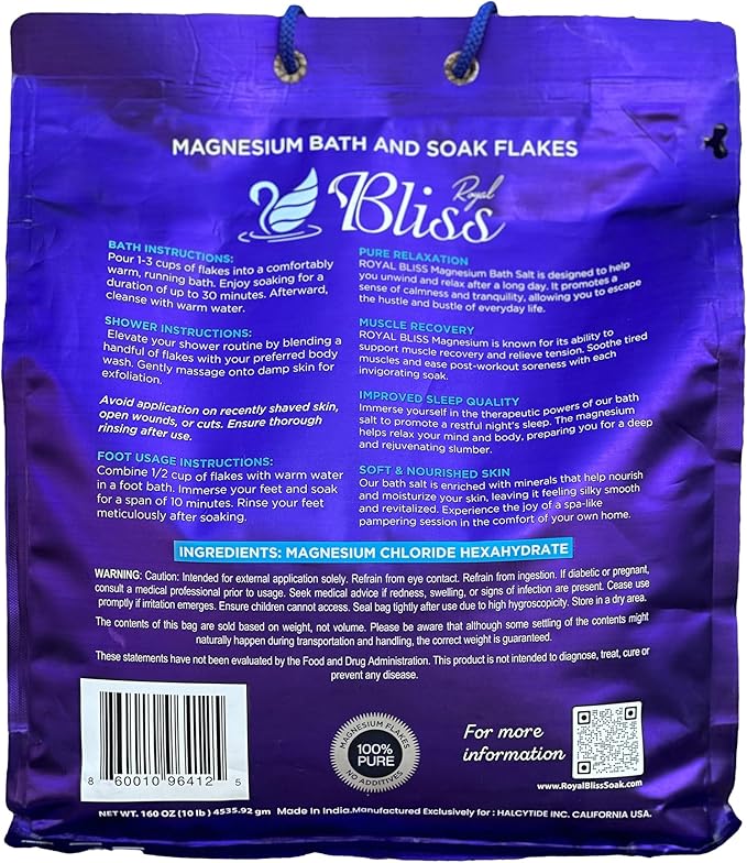 Magnesium Bath & Foot Soak Flakes, Epsom Salt Alternative, High-Absorption Minerals, Natural Salts for Relaxation, Wellness & Muscle Relief, Ideal for Soaking, Recovery, and Stress Relief 5LB