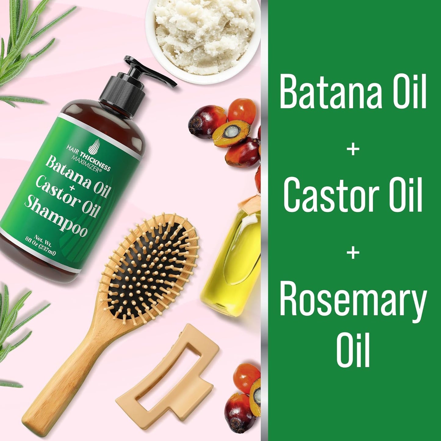 Batana Oil Shampoo for Hair Growth with Castor, Rosemary Oil to Strengthen, Cleanse & Moisturize Hair without Stripping Natural Oils. Color Safe Batana Shampoo and Conditioner For Women, Men