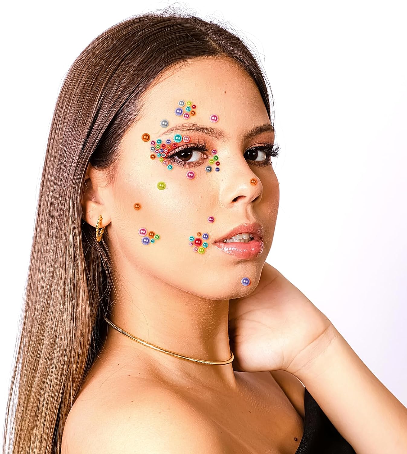 Self Adhesive Face Gems and Pearls for Makeup, Festival Jewels, Hair Gems, Rhinestone Stickers for Face, Eye, Makeup, Nail, Body, Crafts 3/4/5/6 mm 975Pcs (19.Pearl_Color)