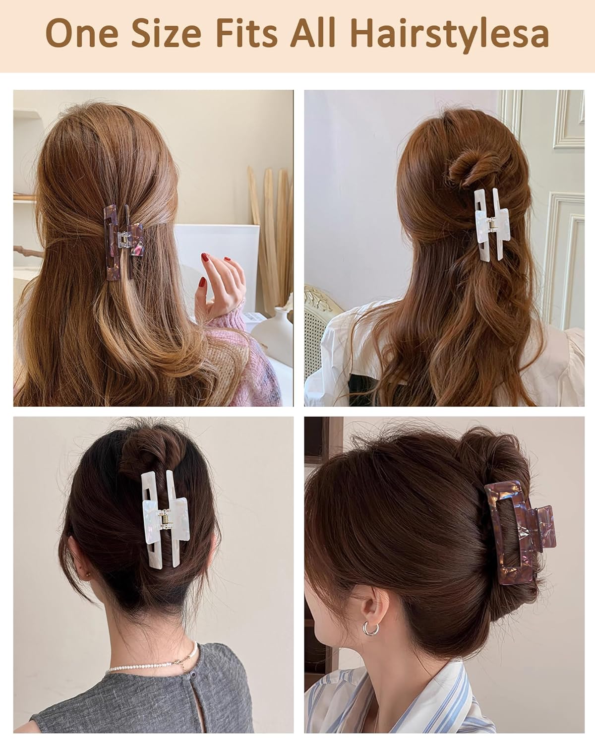 HOKEMP 2 Pack Acrylic Hair Claw Clips for Women, 3.93 Inch Large Non-Slip Strong Hold Rectangle HairClip for Thin Thick Hair (Color 1)