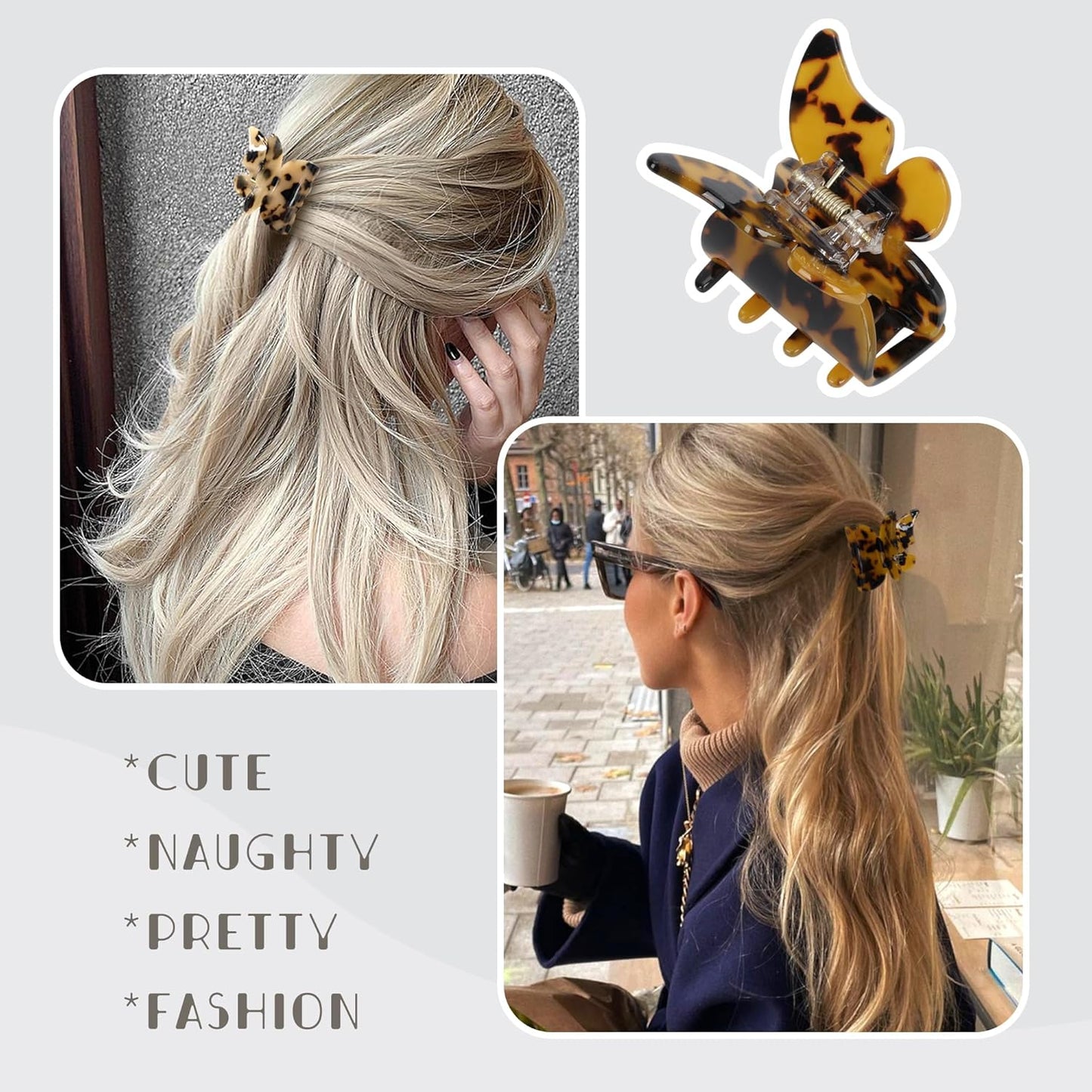 Butterfly Hair Clips Hair Claw Butterfly Tortoise Shell Jaw Clips 2.3 inch Beautiful Hair Accessories for Girls and Women. (3 pack)