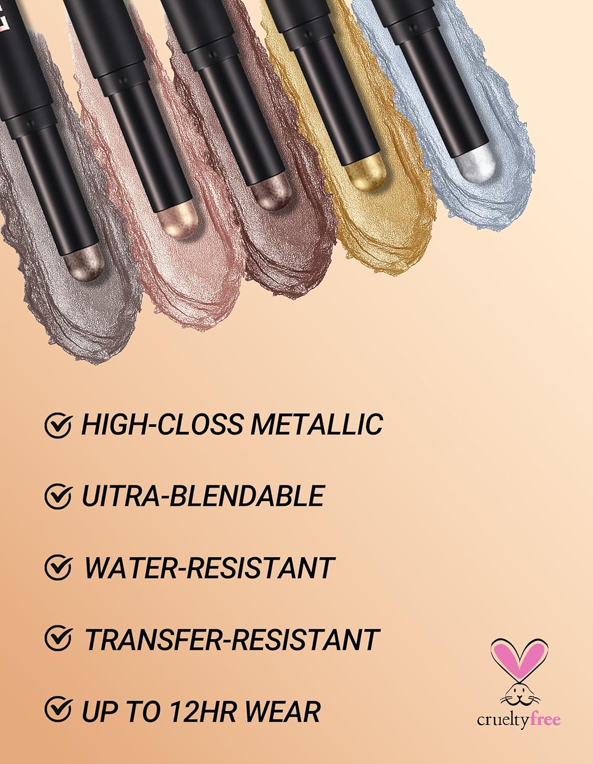 Erinde Shimmer Cream Eyeshadow Stick, Long Lasting Metallic Eye Shadow Sticks, Waterproof Creamy Glitter Eyeshadow Pencil, High Pigmented Blendable Neutral Eye Makeup, 24 Midnight Black Shimmer