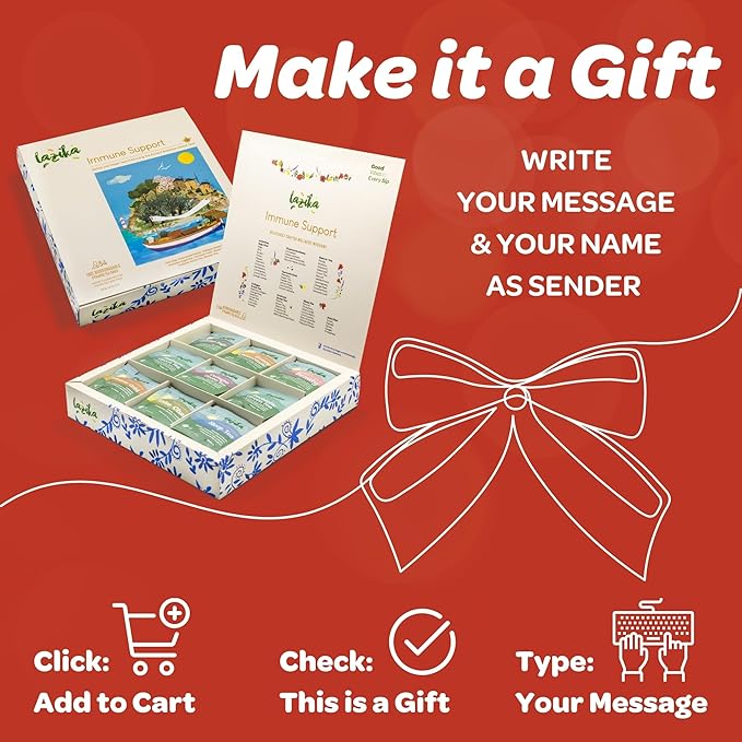 Lazika Herbal Tea Variety Pack with Lovely Presentation Box, 54 Counts, Immune Support Tea Assortment Gift Set, Premium Collection with Pyramid Infuser Bag, Handcrafted