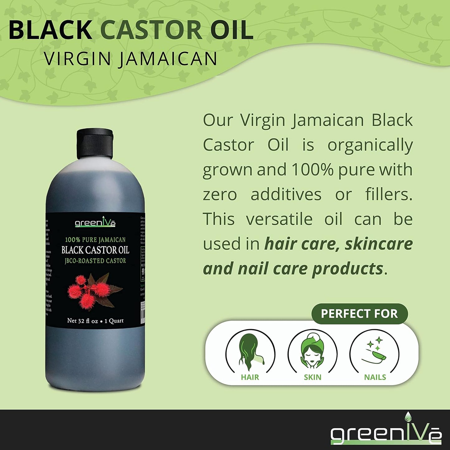 GreenIVe - Jamaican Black Castor Oil - 100% Pure - Exclusively on Amazon (32 Ounce)