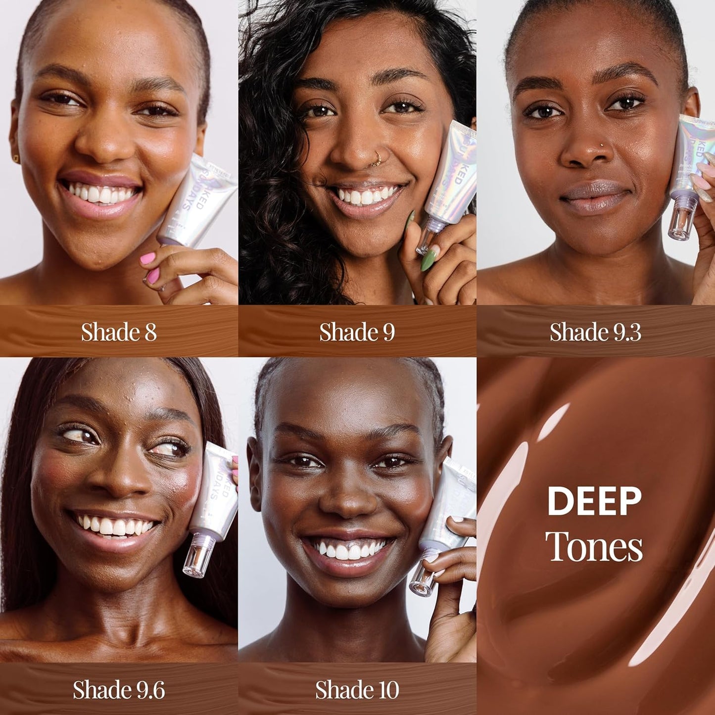 Naked Sundays BeautyScreen™ SPF 50 Mineral Peptide Foundation Tint – 2-in-1 Skin Tint & Mineral Sunscreen | Radiant, Buildable Coverage, Acne-Safe, Infused with Peptides (9 Rich Mahogany, 1.01 oz)